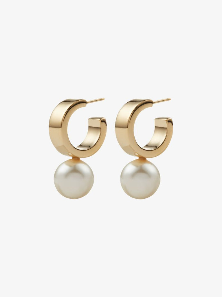 Gold Tone Pearl Hoop Earrings