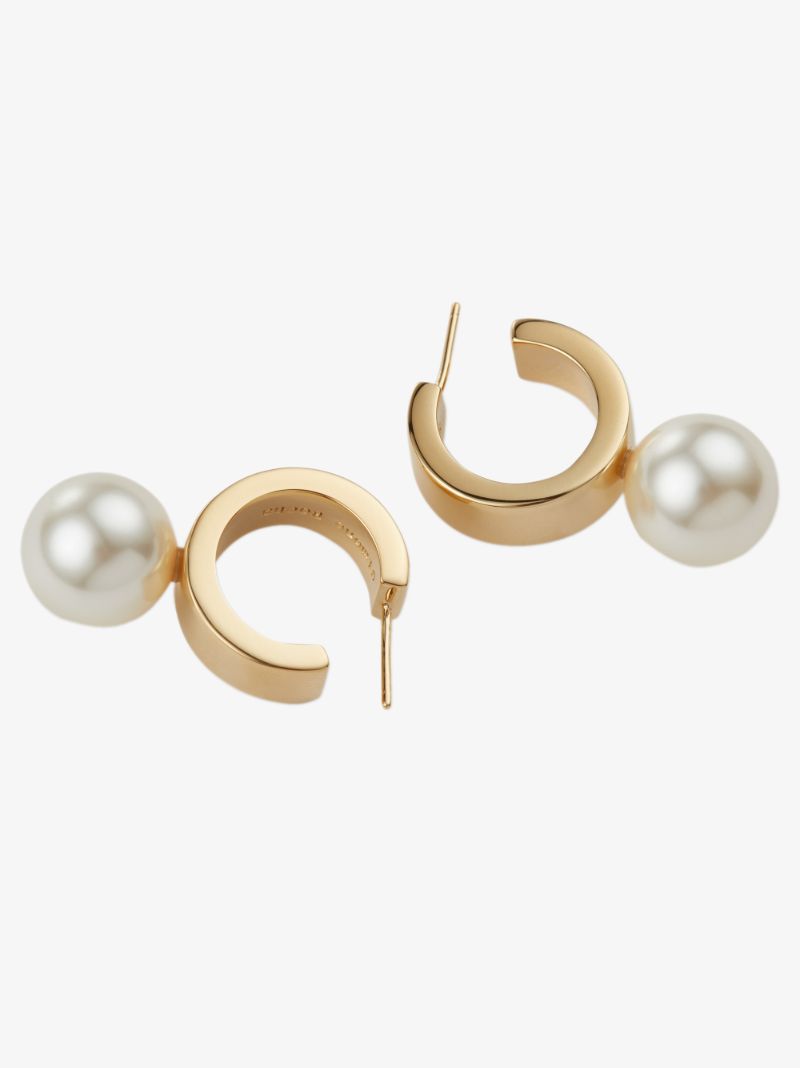 Gold Tone Pearl Hoop Earrings