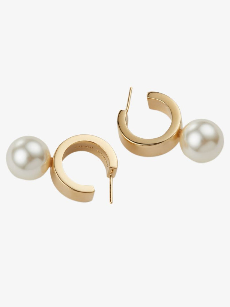 Gold Tone Pearl Hoop Earrings