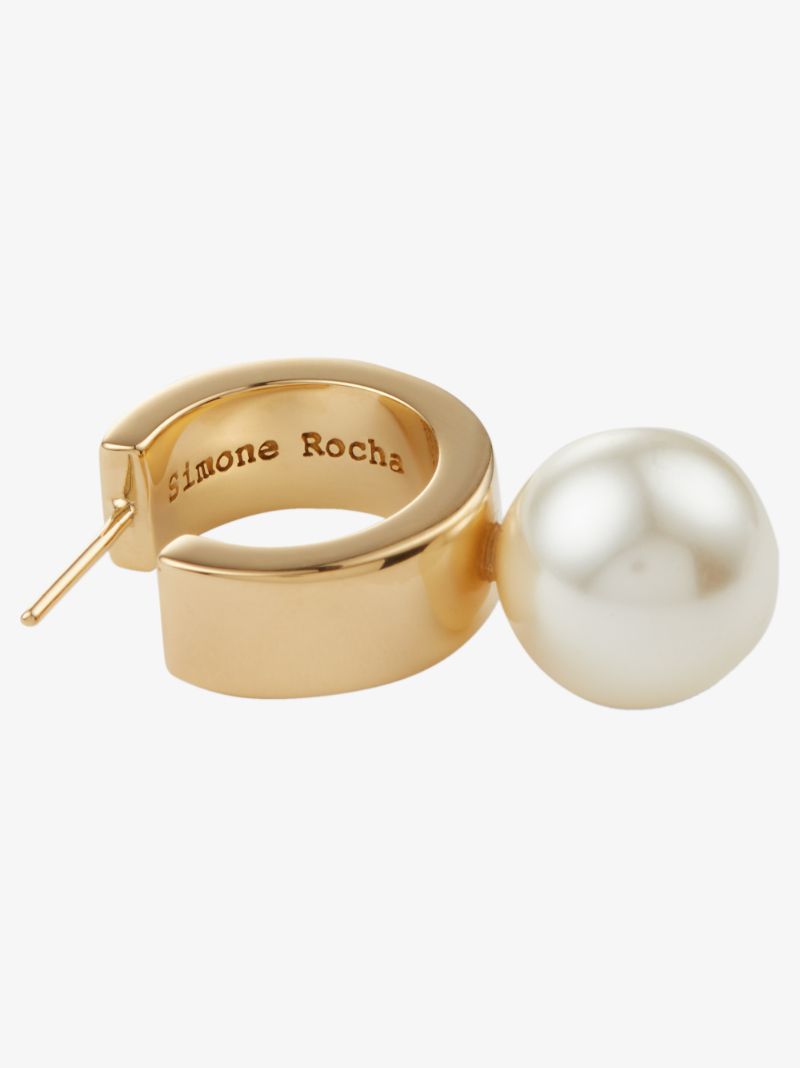 Gold Tone Pearl Hoop Earrings