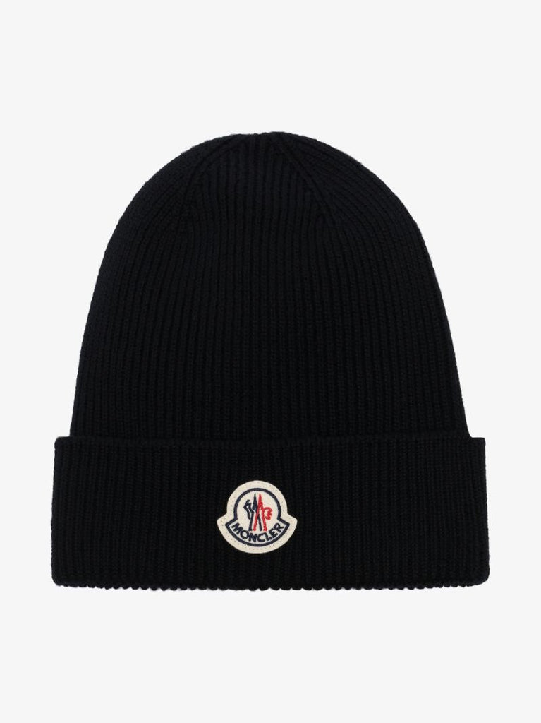 Black Logo Wool Beanie Hat