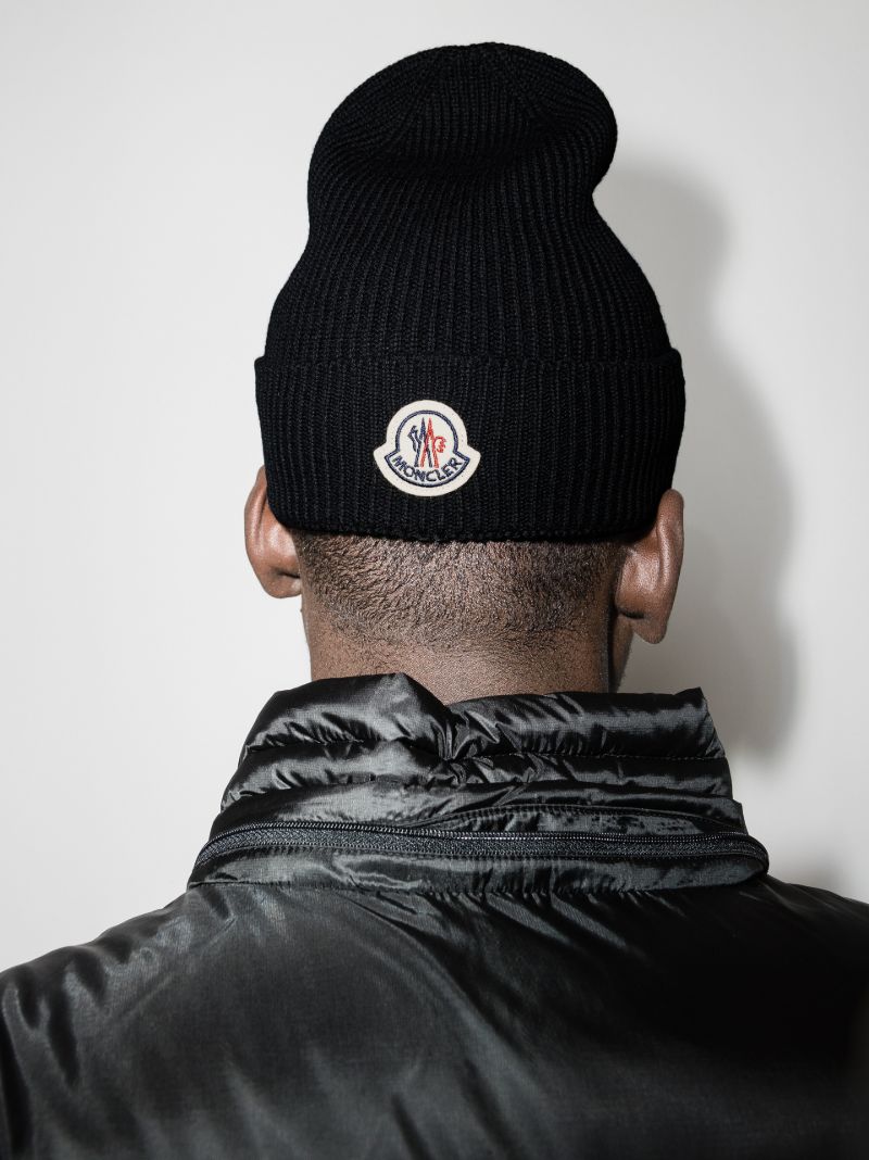 Black Logo Wool Beanie Hat