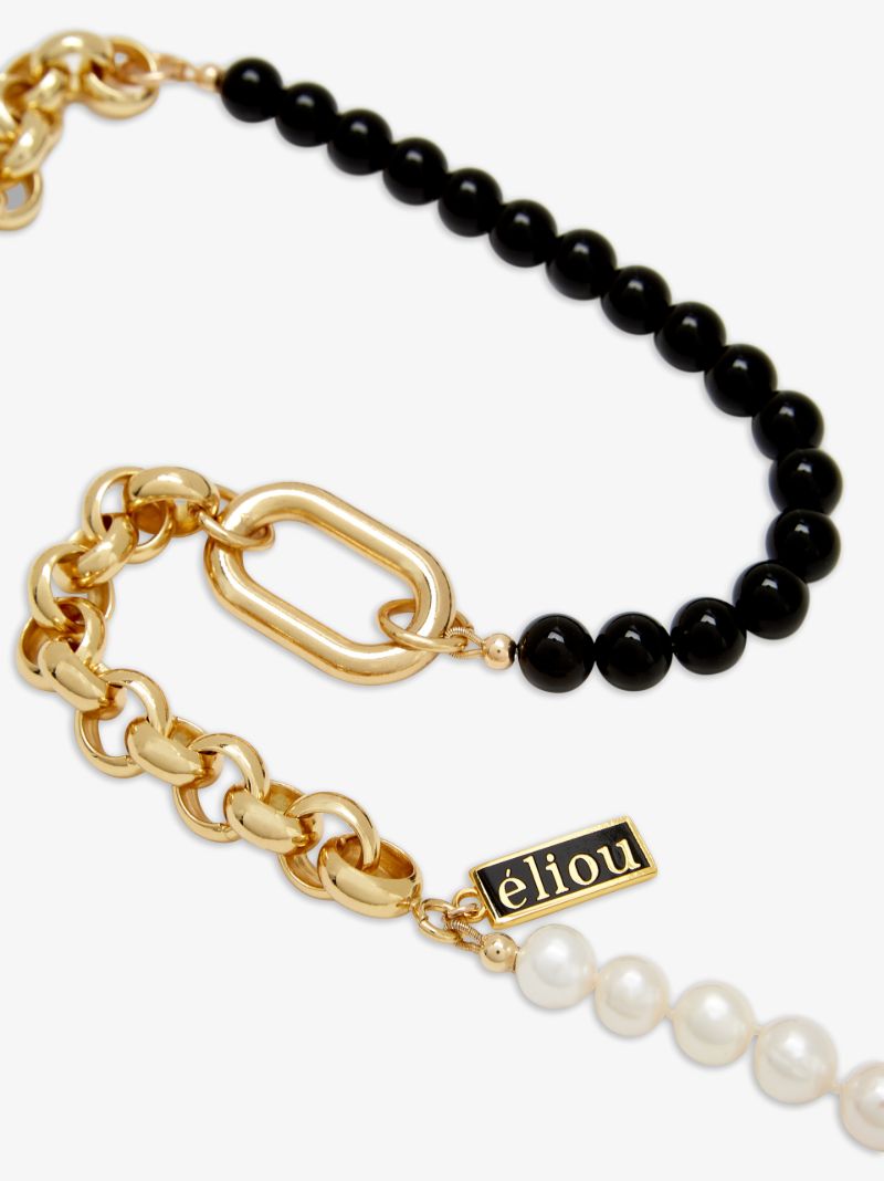 Gold-plated Abbey Onyx Pearl Necklace