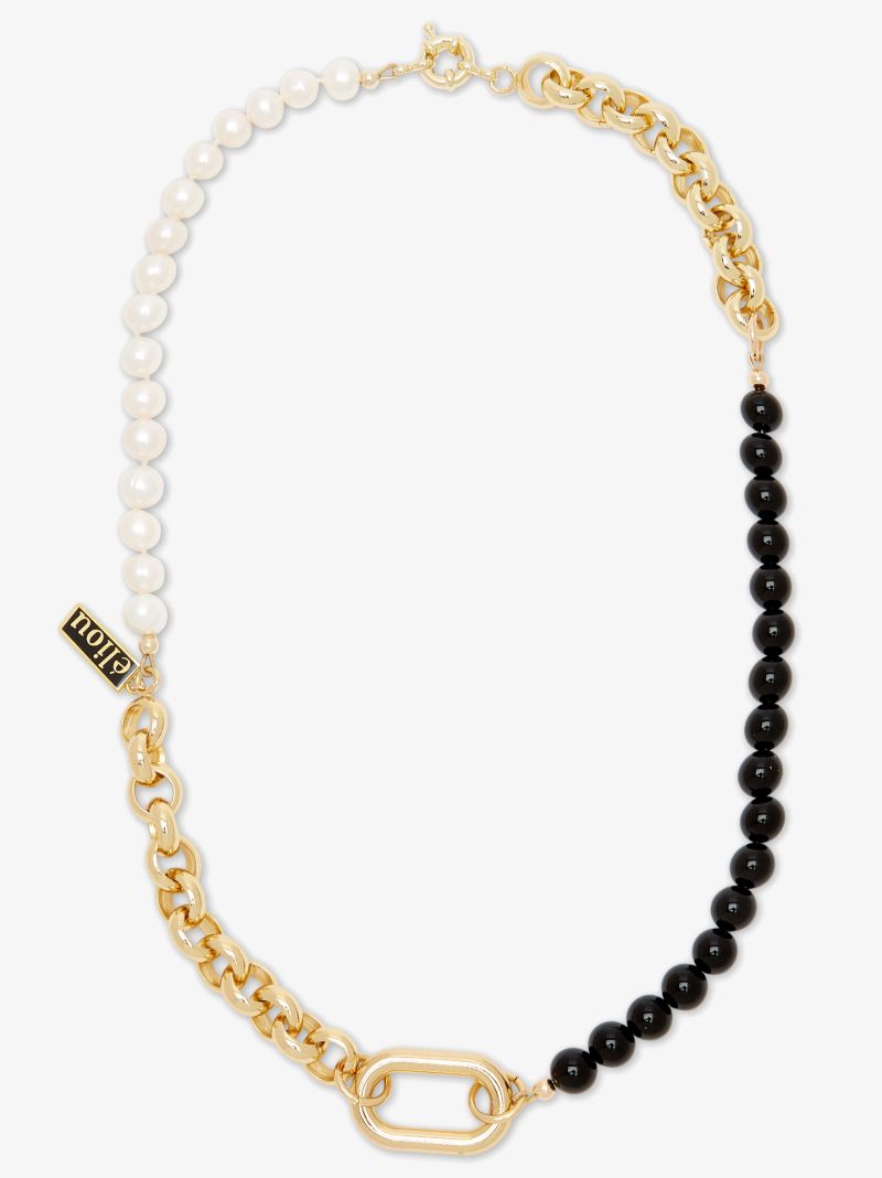 Gold-plated Abbey Onyx Pearl Necklace