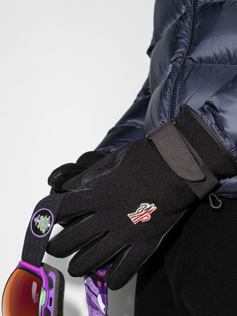 Black Bi-stretch Twill Ski Gloves