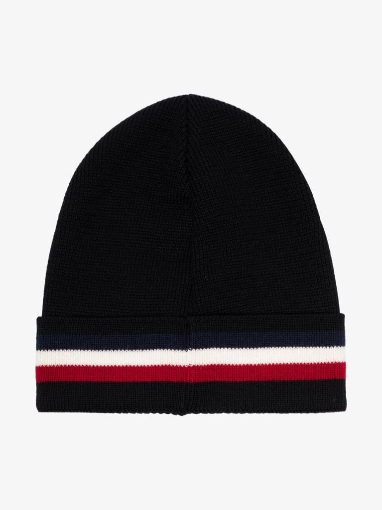 Black Logo Stripe Wool Beanie Hat
