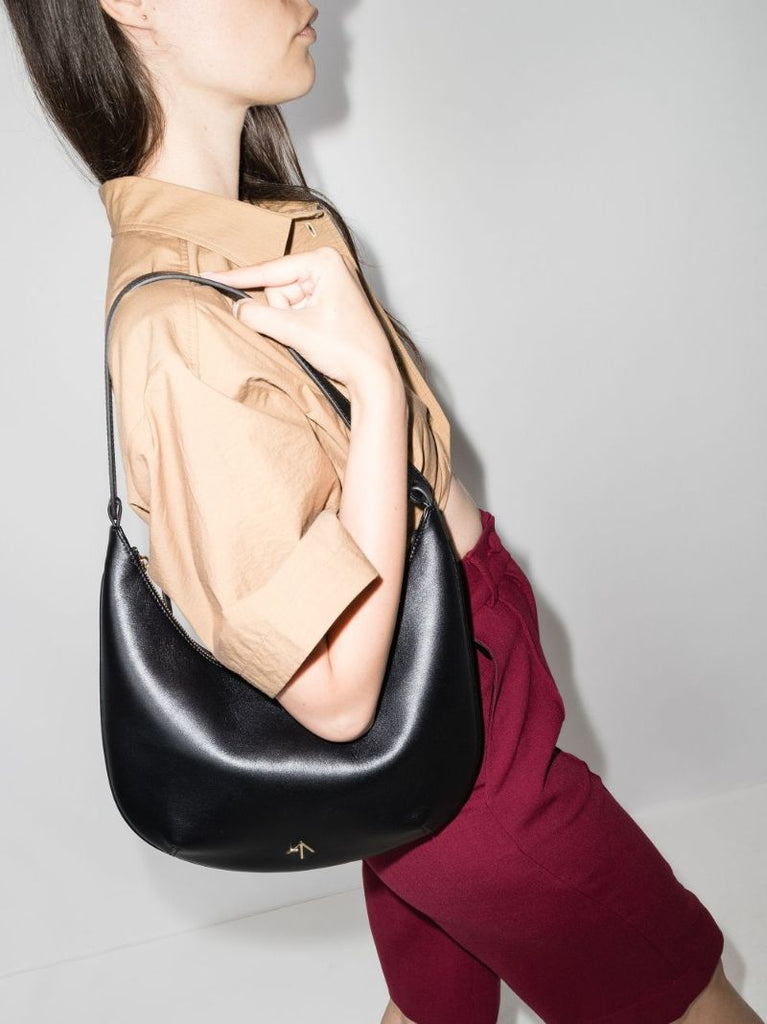 Black Manu Hobo Leather Shoulder Bag