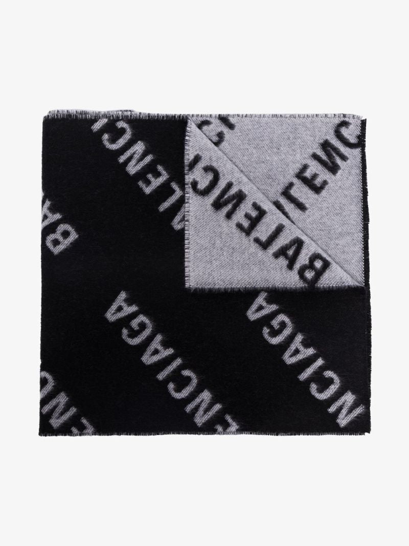 Black and Grey Logo Wool Scarf