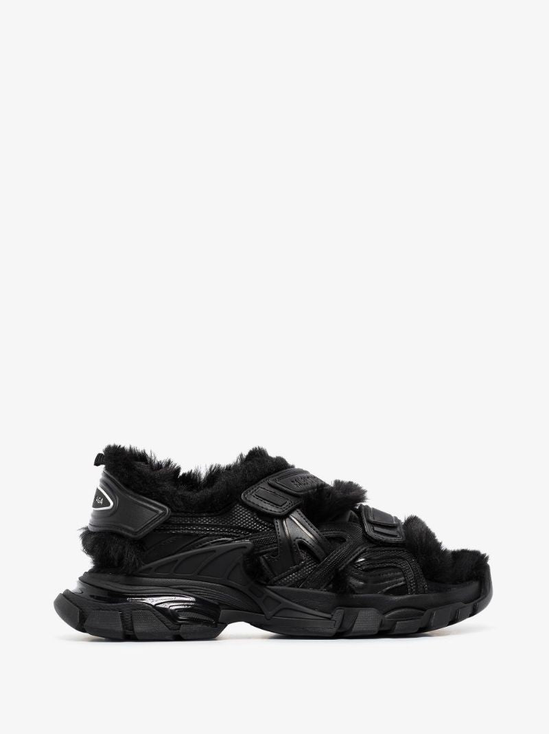 Black Track Faux Fur Sandals