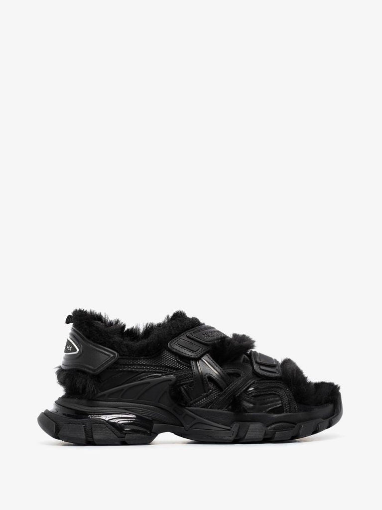 Black Track Faux Fur Sandals