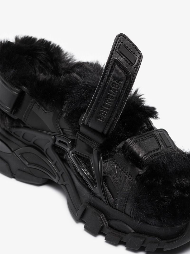 Black Track Faux Fur Sandals