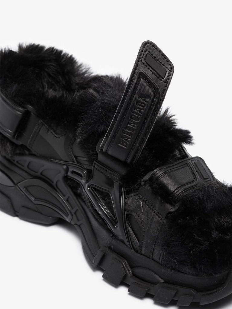 Black Track Faux Fur Sandals