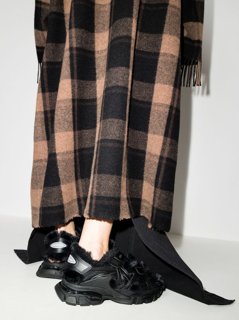 Black Track Faux Fur Sandals