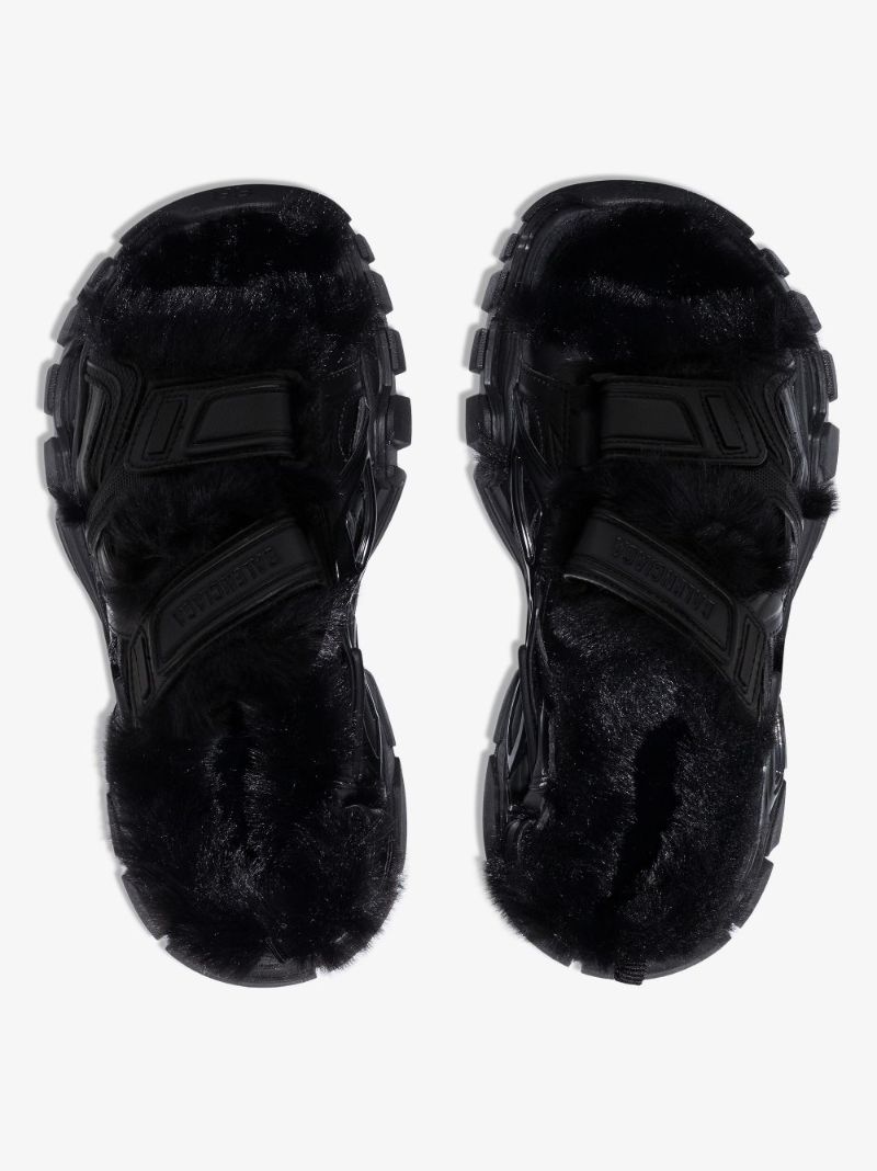 Black Track Faux Fur Sandals