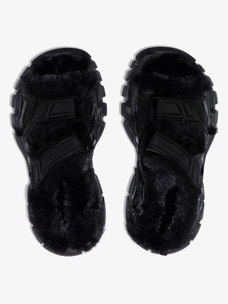 Black Track Faux Fur Sandals