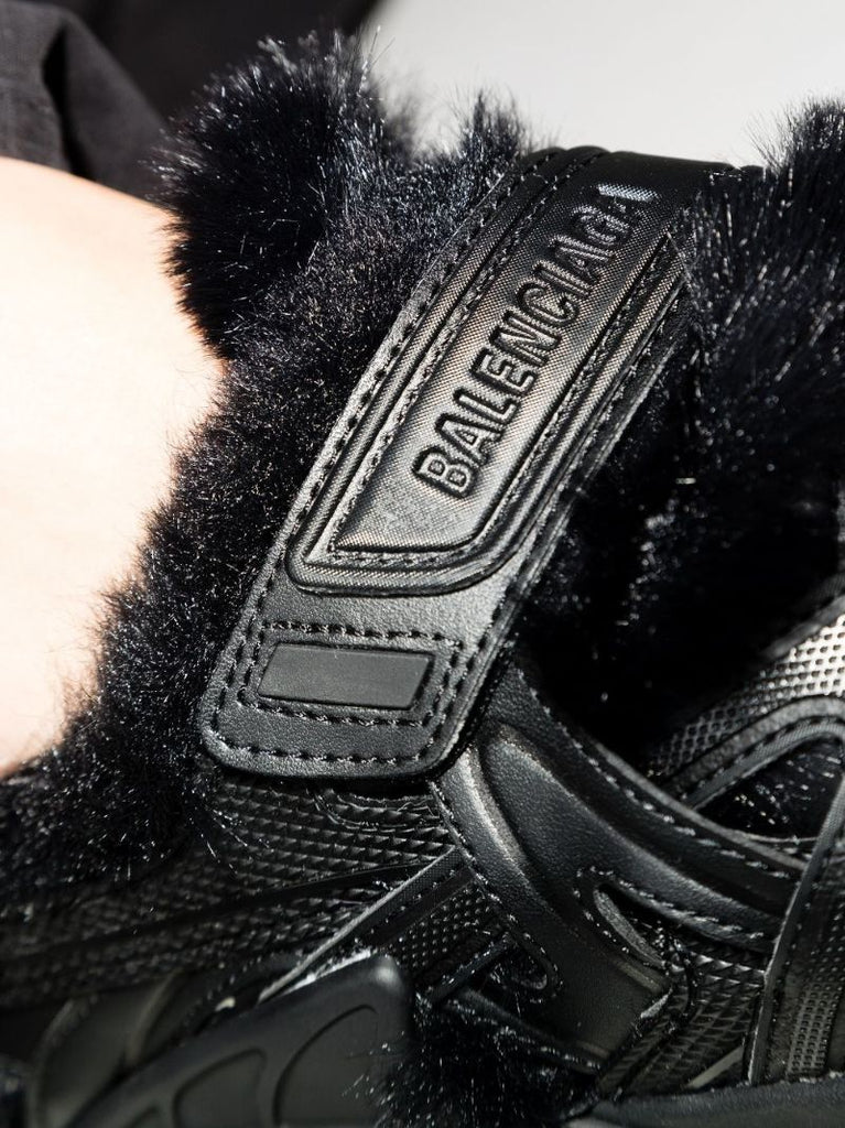 Black Track Faux Fur Sandals