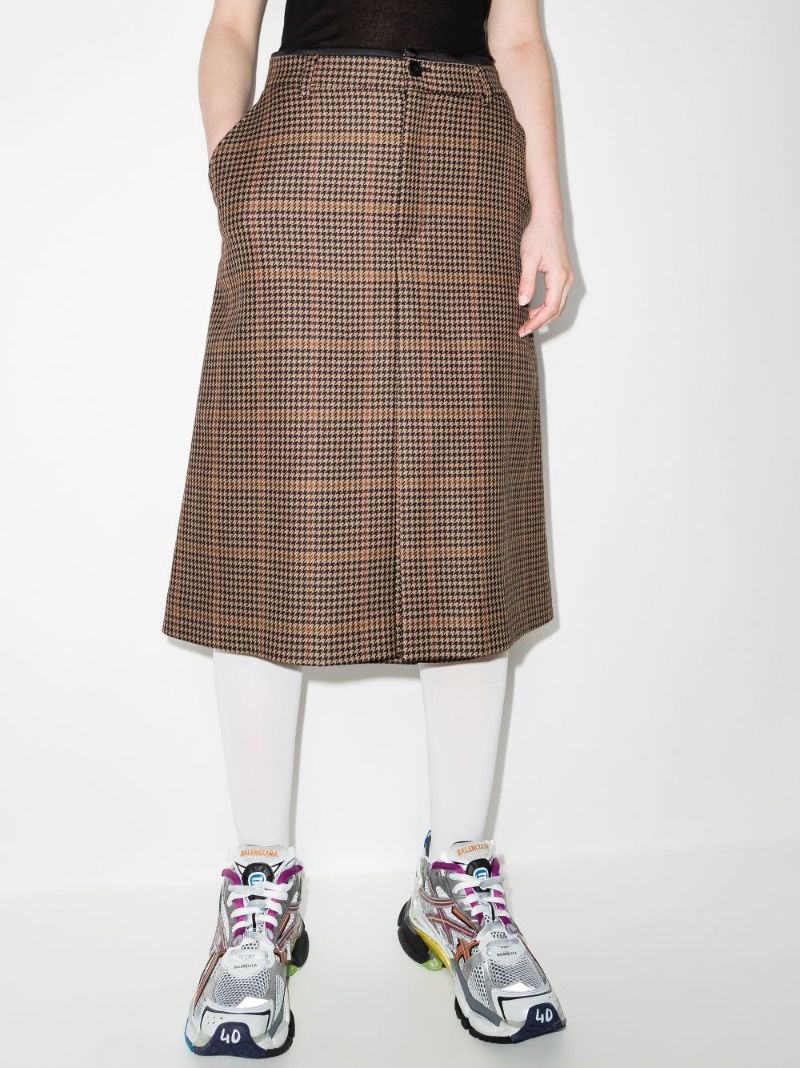 Contrast Houndstooth Front Denim Skirt
