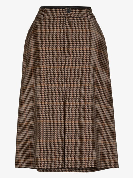 Contrast Houndstooth Front Denim Skirt