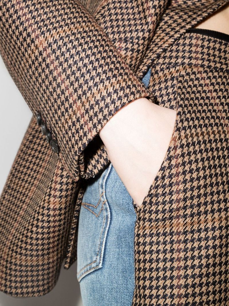Contrast Houndstooth Front Denim Skirt