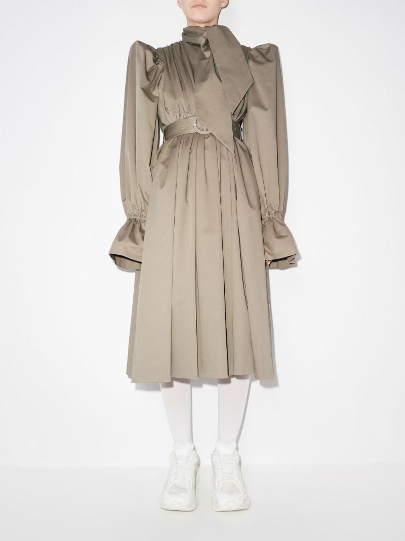 Neutral Puff-sleeve Midi Dress