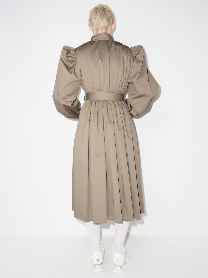 Neutral Puff-sleeve Midi Dress