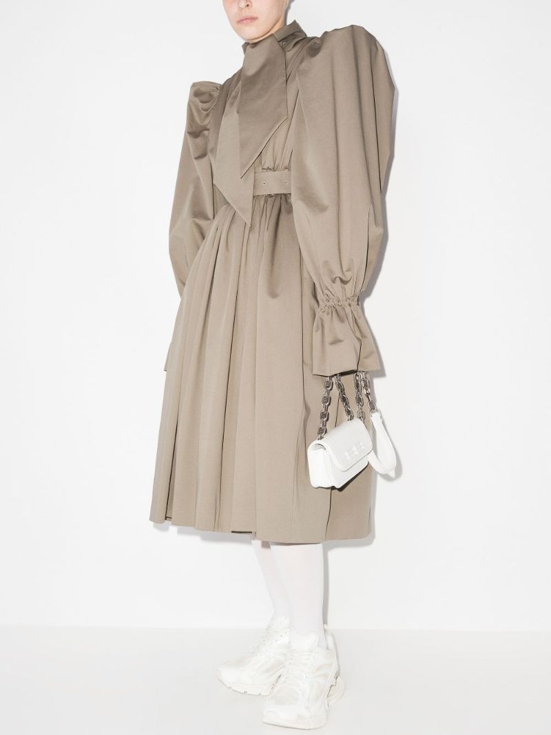 Neutral Puff-sleeve Midi Dress