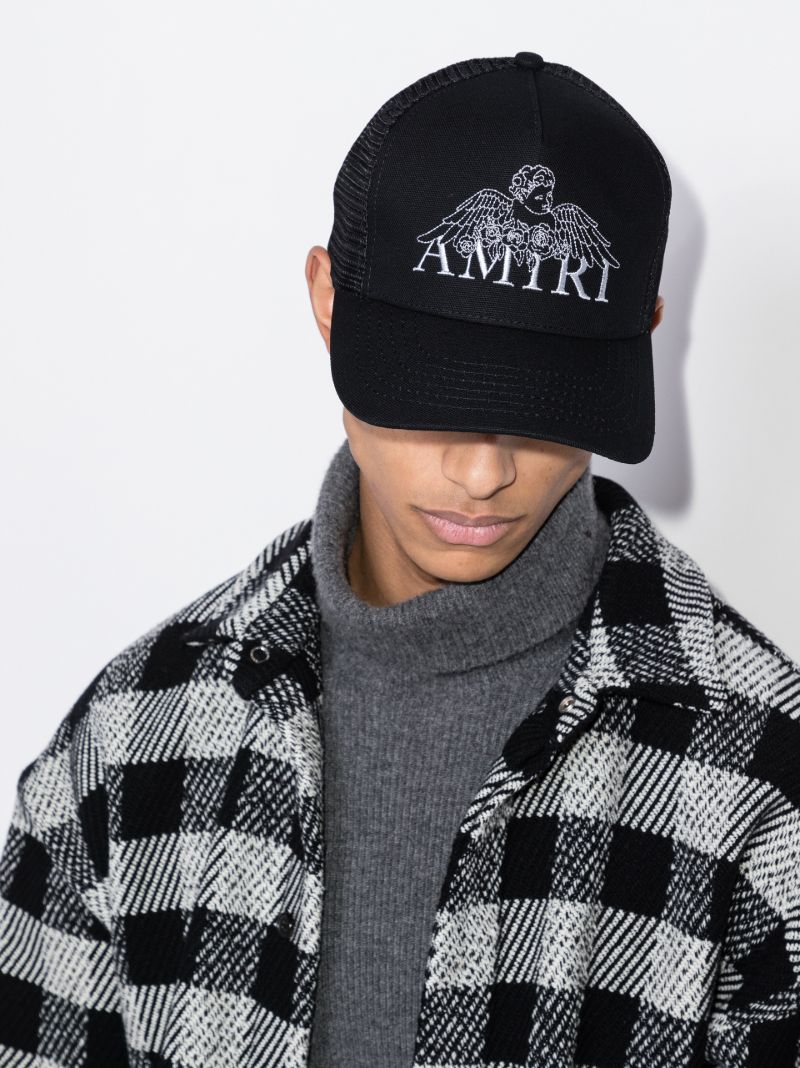 Black Embroidered Cherub Trucker Cap