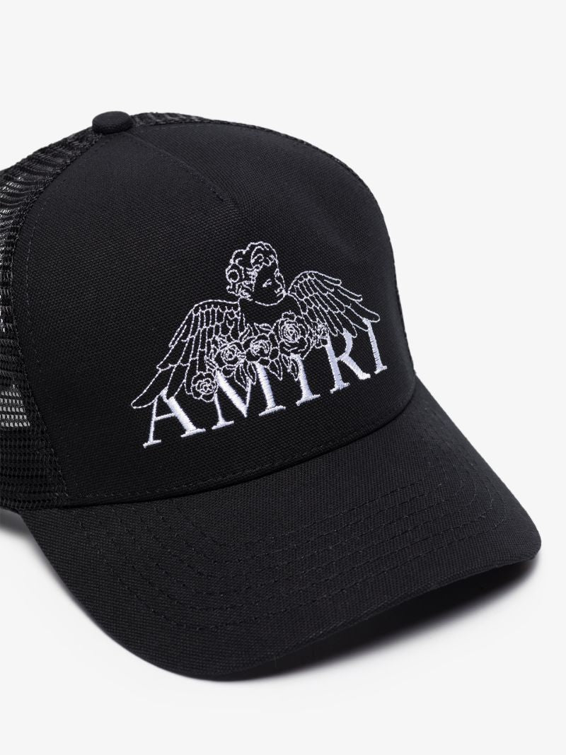 Black Embroidered Cherub Trucker Cap