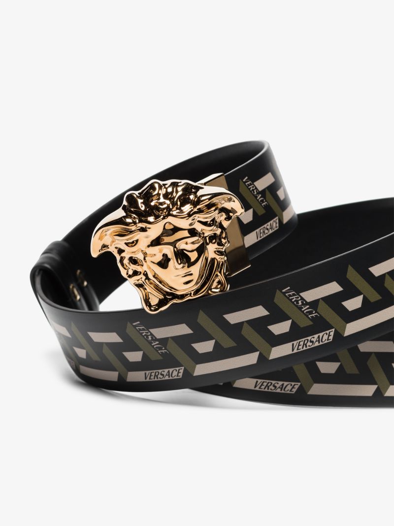 Black Medusa Monogram Print Leather Belt