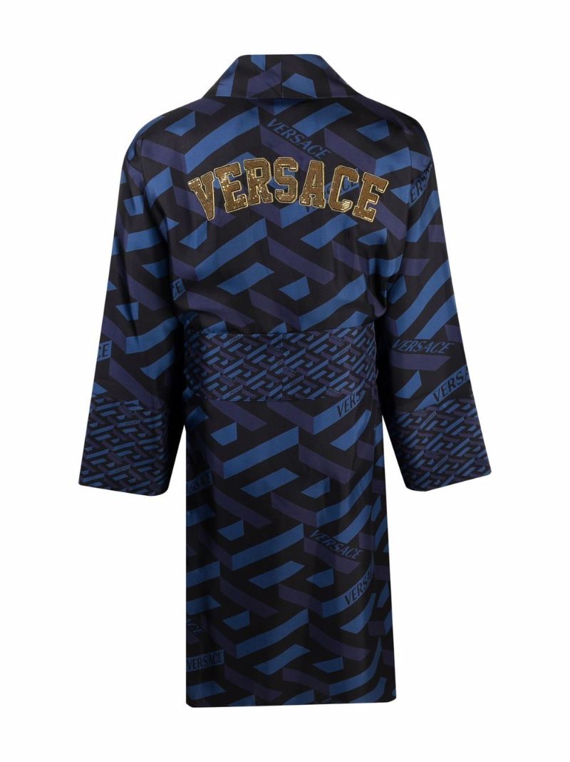 Blue La Greca Silk Robe