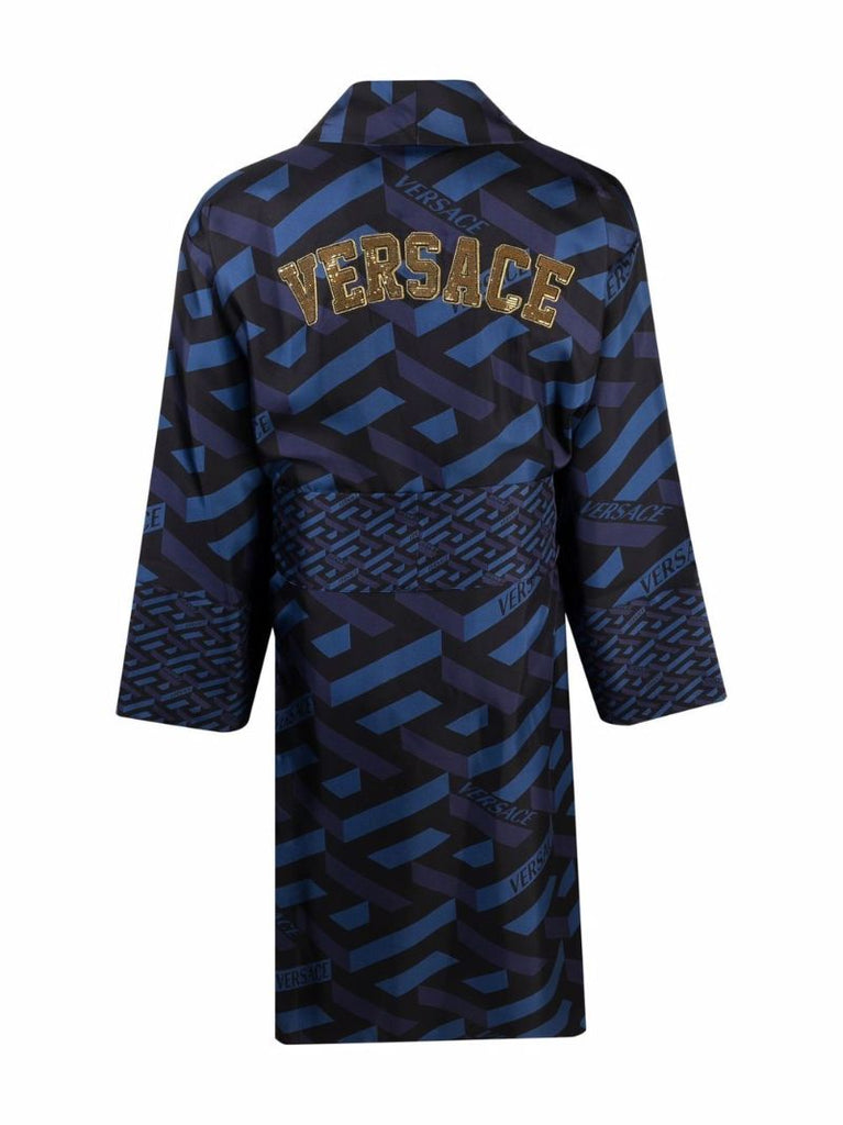 Blue La Greca Silk Robe