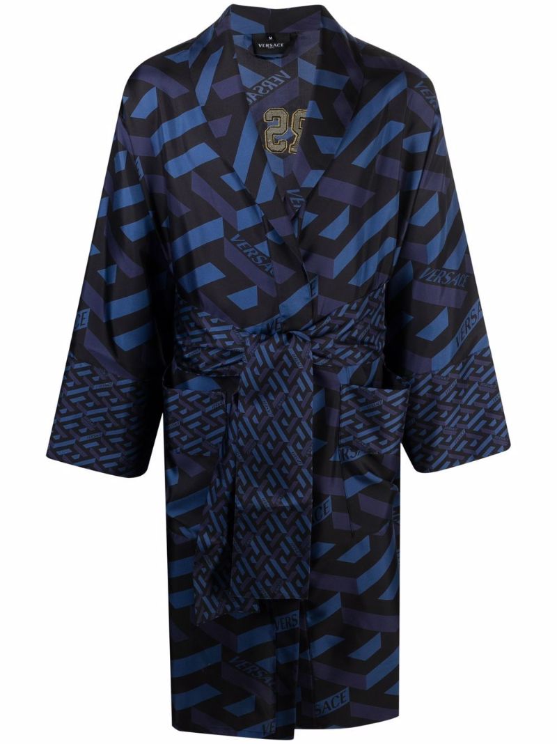 Blue La Greca Silk Robe
