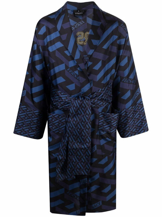 Blue La Greca Silk Robe