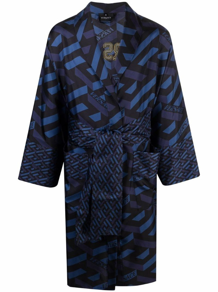 Blue La Greca Silk Robe
