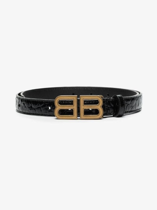 Black Bb Mock Croc Leather Belt