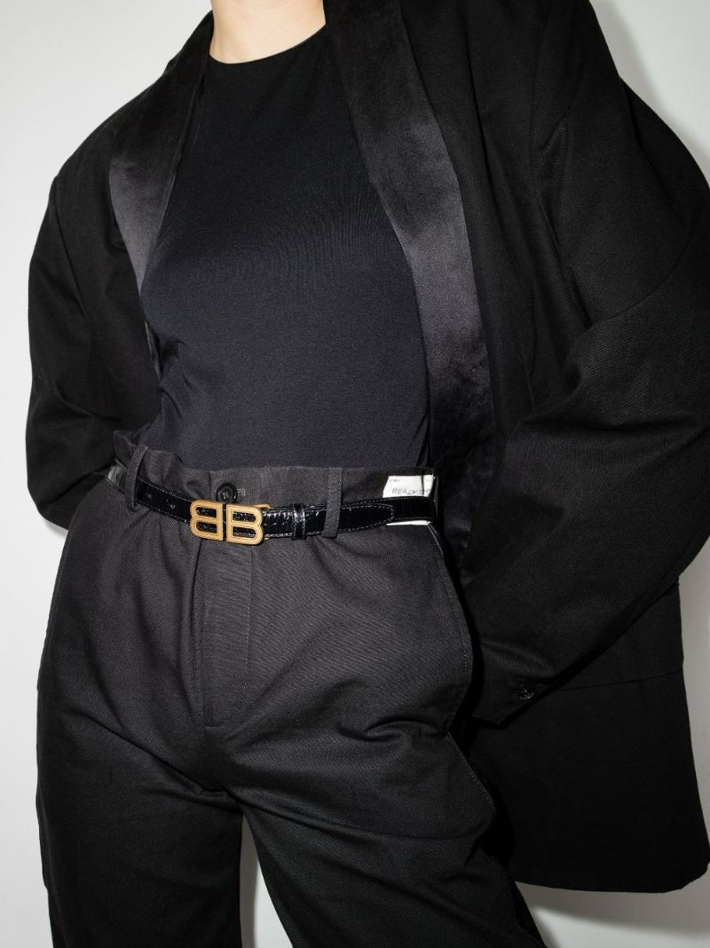 Black Bb Mock Croc Leather Belt