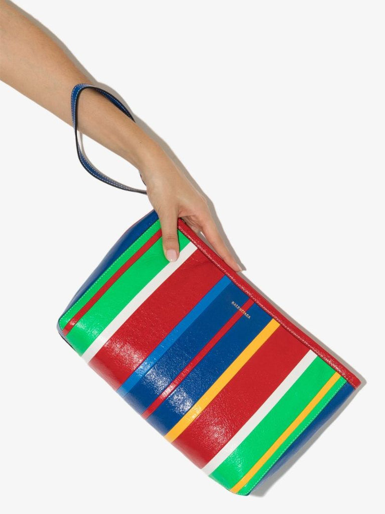 Multicoloured Barbes Striped Leather Clutch Bag