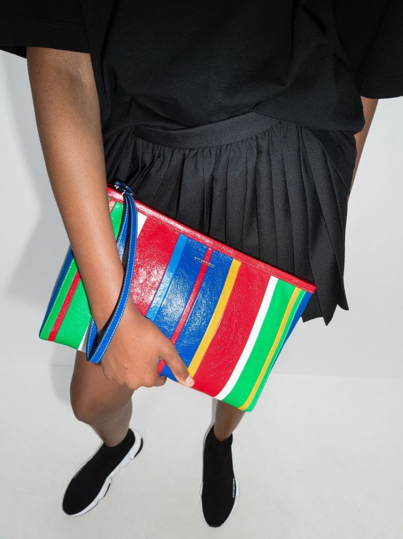 Multicoloured Barbes Striped Leather Clutch Bag