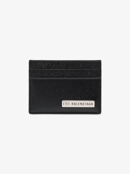 Black Plate Logo Leather Card Holder