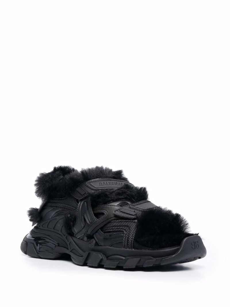 Black Track Faux Fur Sandals