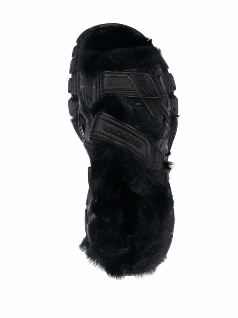 Black Track Faux Fur Sandals
