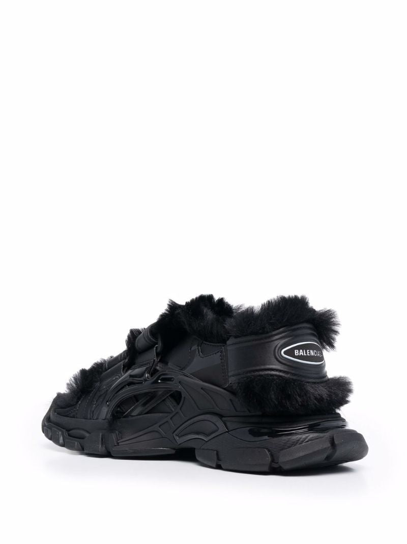 Black Track Faux Fur Sandals