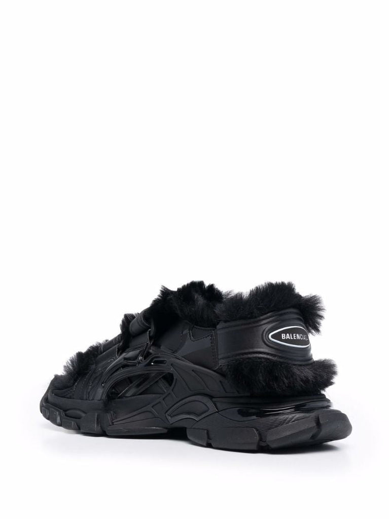 Black Track Faux Fur Sandals