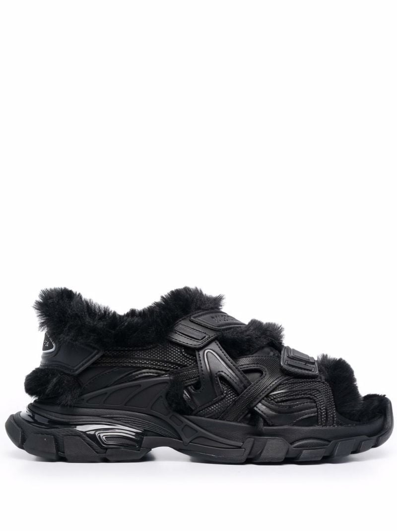 Black Track Faux Fur Sandals