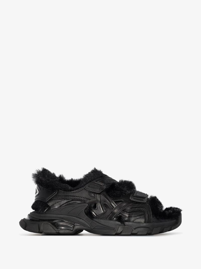 Black Track Faux Fur Sandals