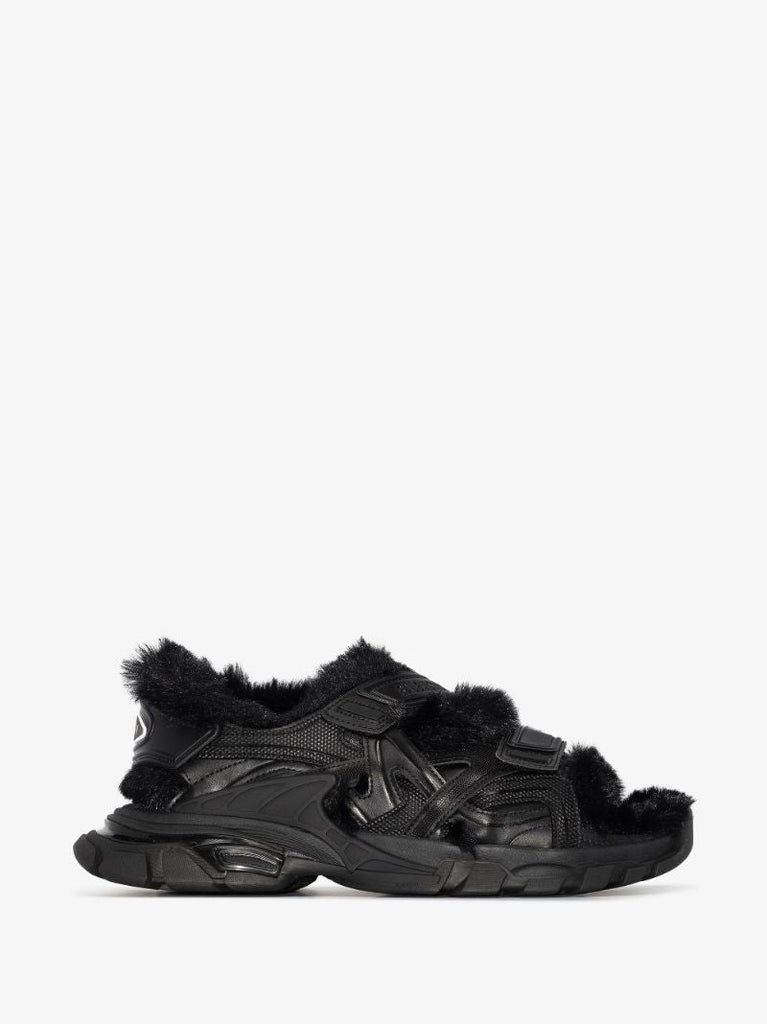 Black Track Faux Fur Sandals