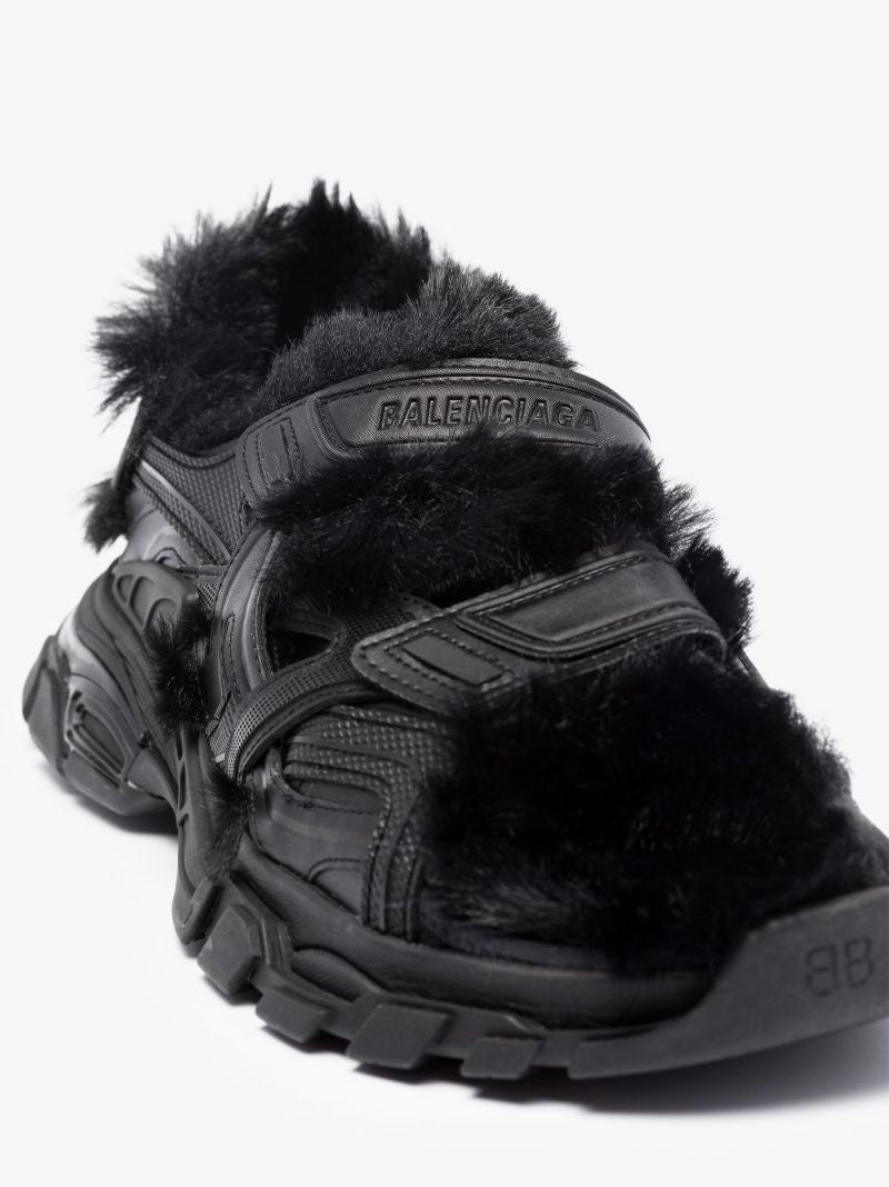 Black Track Faux Fur Sandals