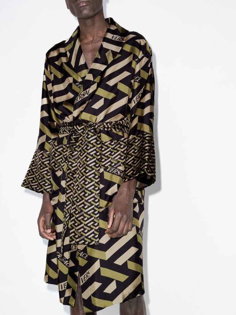 La Greca Embroidered Silk Robe