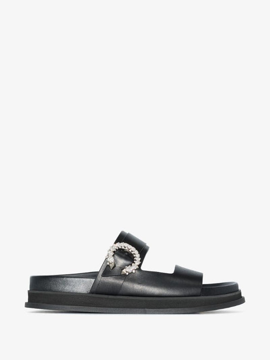 Black Marga Crystal Leather Sandals