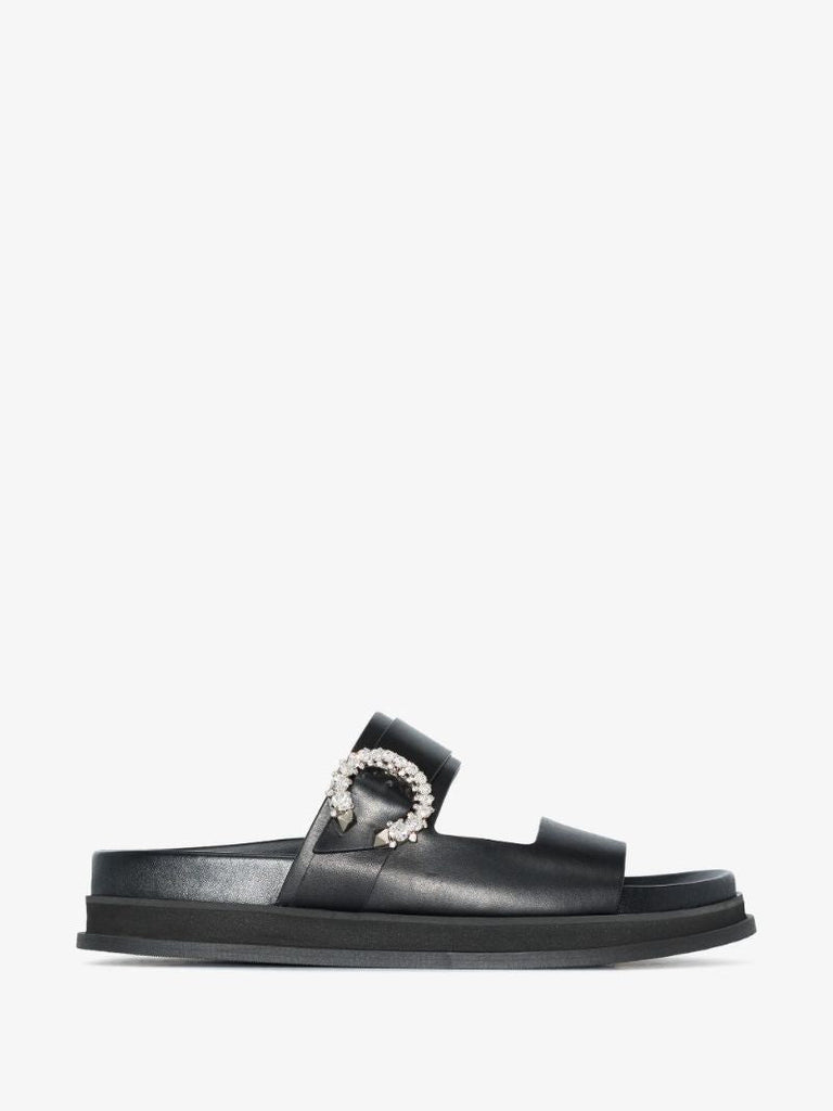 Black Marga Crystal Leather Sandals